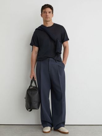 Reiss Navy Linen Relaxed-fit Crew-neck T-shirt, Xxl