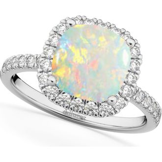 Allurez Cushion Cut Halo Opal & Diamond Engagement Ring 14K in 3.11Ct/white Gold at Nordstrom, Size 5.5