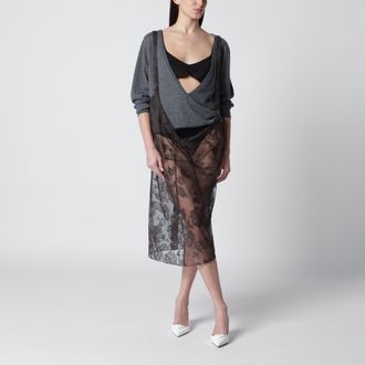 Prada Gonna midi in pizzo Chantilly con bretelle marrone