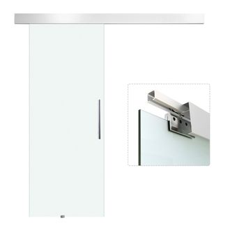 HOMCOM Homcom - Puerta Corredera 90x205 Cm Puerta Corrediza De Cristal Con Riel Silenciosa Para Sala De Estar Comedor Transl&uacute;cido