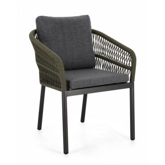 Konte Design Lote de 4 sillones de aluminio antracita y tejido de cuerda verde