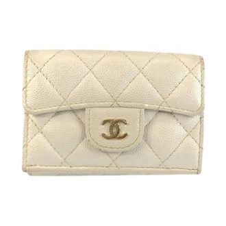 Chanel Pre-owned Matelasse Tri-Fold Short Wallet - Dames - Pre-owned - Beige - Maat: ONE Size Leer