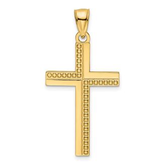 Diamond2Deal 14k Yellow Gold Polished Beaded Cross Pendant