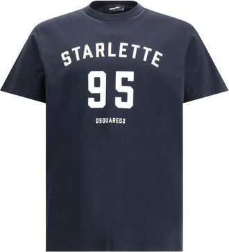 Dsquared2 Mens Graphic Tee Cotton Short Sleeve - Dark Blue - Size Medium