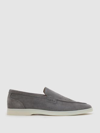 Reiss Frost Grey Suede Slip-on Loafers, U42