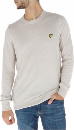 Lyle & Scott Gebreide Trui - Heren - Ronde hals truien - Beige - L - Katoen - Truien & Vesten