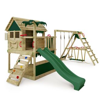 Fatmoose Estructura De Escalada De Madera Fatmoose Tikataka Town Con Surf Y Tobogan En Verde