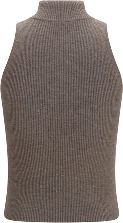 Brunello Cucinelli Womens Sleeveless Turtleneck With Luminous Details Brown Top