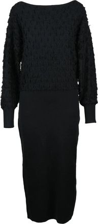 Twin-Set Textured Long Knit Dress With Fluid Silhouette And Voluminous Sleeves