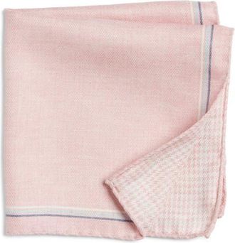 Jack Victor Crestwool Solid & Houndstooth Check Reversible Silk Pocket Square in Pink at Nordstrom