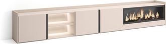 Skraut Home Skraut Home - Mueble Tv, Televisi&oacute;n, Muebles De Sal&oacute;n, Almacenaje, 315x35x50cm, Para Tv Hasta 80, Chimenea El&eacute;ctrica Xxl, Led, Estilo Moderno, Beige