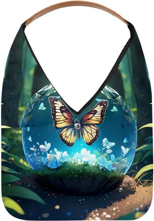 Generic Butterfly Crystal Ball Reusable Lightweight Grocery Bags - Foldable Into Compact Pouch, Washable & Sturdy, Multipurpose for Shopping and Travel