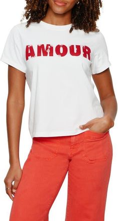 Sanctuary Timeless Amour Embeliished Organic Cotton T-Shirt in White/Cherry Lacquer at Nordstrom, Size Xx-Small P