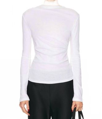 Enza Costa Cashmere Jersey Draped Long Sleeve Crew Top In White
