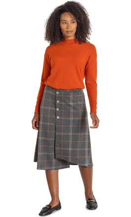 Klass Ponte Mock Wrap Checked Skirt - Grey/Cream/Brown - 16