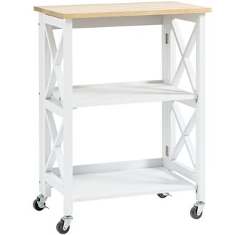 HOMCOM Carro De Cocina Plegable Carrito De Servicio Con Ruedas Con Estantes De 2 Niveles 60x40x84 Cm