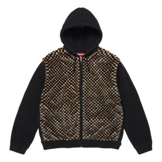 SUPREME SS26 Checkerboard Faux Fur Zip Up Hooded Sweater Black SUP-SS26-127-BLK