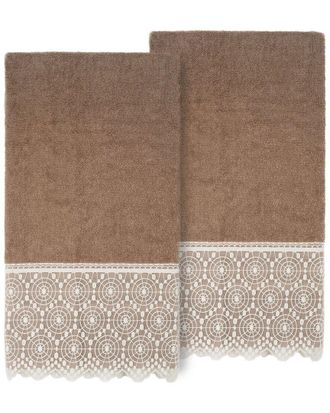 Linum Home Textiles 100% Turkish Cotton Arian 2Pc Cream Lace Embellished Bath Towel Set