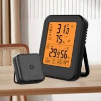 OEM Term&oacute;metro Higr&oacute;metro Digital Con Sensor Exterior Inal&aacute;mbrico Para Oficinas, Hogares Y Dormitorios - Negro - 1 Unidad Base + 1 Extensi&oacute;n - Crezuo
