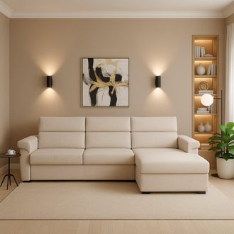 Dmora Sof&aacute; Fijo Con Chaiselongue Ceto, Desenfundable, Reversible, Made In Italy, Hidr&oacute;fugo, Multiposici&oacute;n, 285x160 Cm Beige