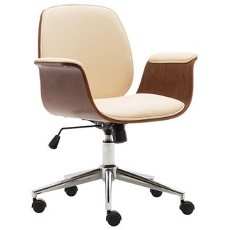 vidaXL Silla De Oficina De Madera Curvada Y Cuero Sint&eacute;tico Crema Vidaxl