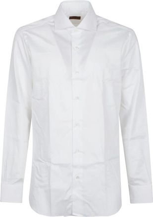 Barba Lange Mouw Nek Shirt - Heren - Zakelijke Overhemden - Wit - L - Katoen - Overhemden