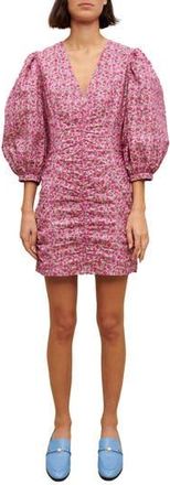 Maje Ryad Floral Puff Sleeve Cotton Dress in Imprime Fleurs Brodees Fuchsia at Nordstrom Rack, Size 1 (Fits Like 2-4 Us) / 36 Eu