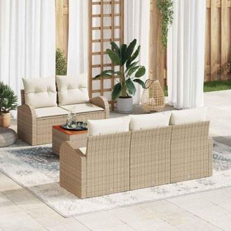vidaXL Conjunto De Sof&aacute; De Jard&iacute;n 6 Pcs Beige Polirat&aacute;n Vidaxl