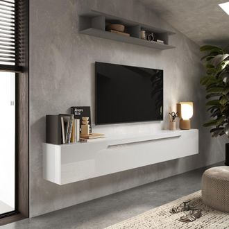Lc Mobili Mueble De Pared Moderno Para Tv Suspendido Blanco Con Estante Infinity 48