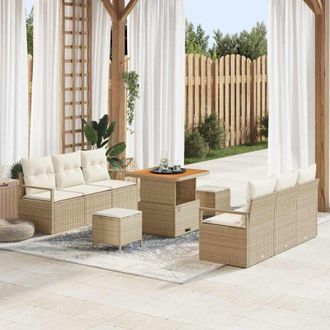 vidaXL Conjunto De Sof&aacute; De Jard&iacute;n 9 Pcs Beige Polirat&aacute;n Vidaxl