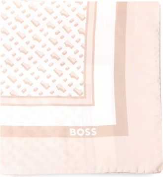 HUGO BOSS Womens Lainy Monogram Scarf in Antique White Silk - One Size