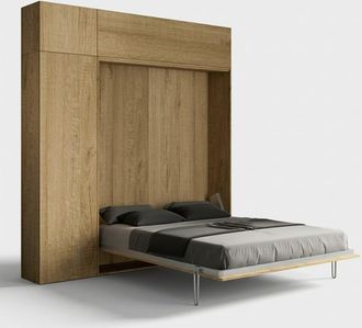 Itamoby Cama Abatible Doble 160x190cm Con Columna Y Armarios Kentaro - Natural