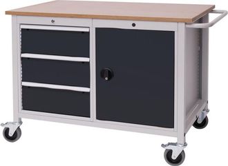 OEM Banco De Trabajo L1250xf750xh935mm Haya Multiplex Gris Claro / Gris 3 Cajones, 1 Puerta