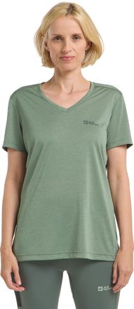 Jack Wolfskin T-Shirt JACK WOLFSKIN 0, Damen, Gr. XL, gr&uuml;n (eucalyptus), Obermaterial: 100% Polyester, normal, V-Ausschnitt, Shirts T-Shirt