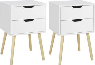 Yaheetech Yaheetech - 2pcs Mesillas De Noche Con Dos Cajones Mesita De Noche Modernopara Dormitorio Mesa Auxiliar De Madera Para Sala De Estar 40x40x61cm Blanca