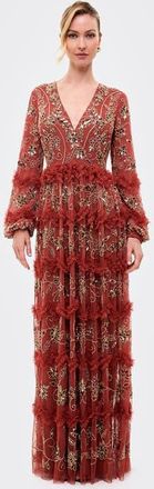 Beauut Embellished Sequins Maxi Ruffle Dress in Rust at Nordstrom, Size 14