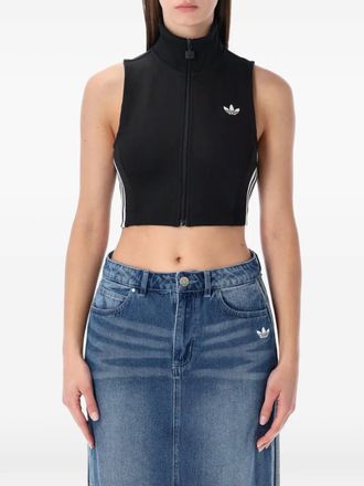 adidas zip sleeveless top - women - Cotton/Recycled Polyester/Elastane - L - Black