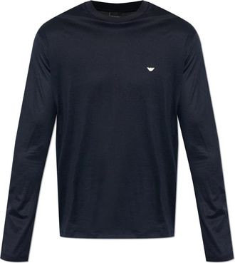 Emporio Armani Lyocell Blend Jersey Sweater - Heren - Longsleeves - Blauw - 2XL - Katoen - Tops