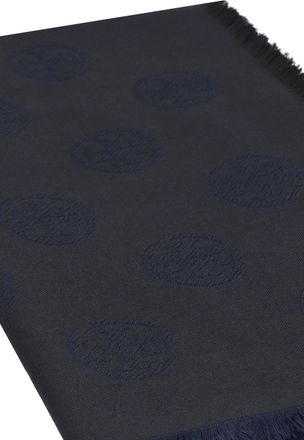 Tory Burch Womens Scarf Silk And Wool Black-Navy Black/navy Scarfs