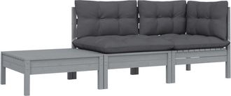 vidaXL Juego Muebles De Jard&iacute;n 3 Pzas Cojines Gris Madera Pino Maciza Vidaxl