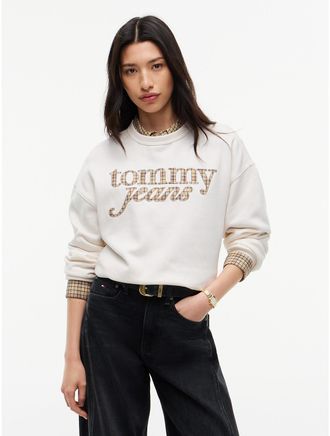 Tommy Hilfiger Womens Tommy Jeans Check Logo Sweatshirt - Off White - XXS
