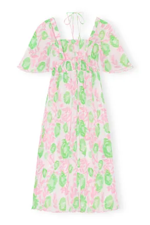 Ganni Pleated Georgette Midi Smock Dress - Size 10/12 Pink