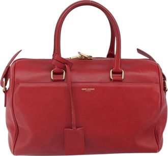 Saint Laurent Classic Duffle Bag Leather Red Leather Handbag (Pre-Owned)
