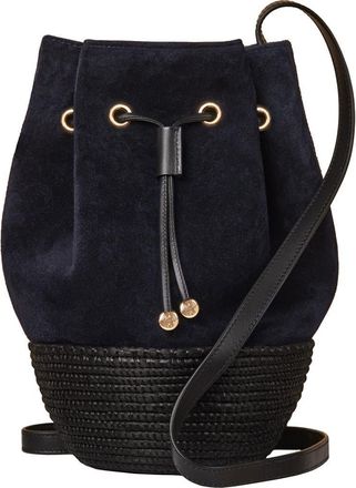 Cesta Collective Suede and Sisal Drawstring Bucket Bag in Navy at Nordstrom
