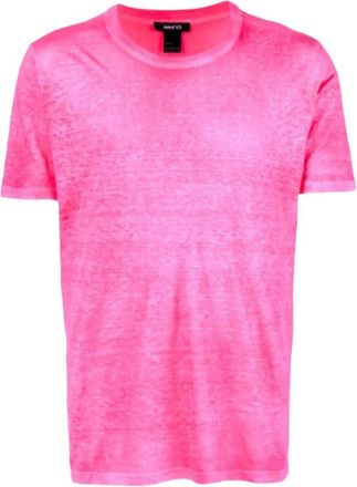 Avant Toi Geweven T-shirt in zalmroze - Heren - T-shirts - Roze - S - Linnen - Tops