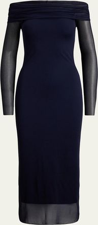 Ralph Lauren Collection Audria Off-The-Shoulder Jersey Midi Cocktail Dress