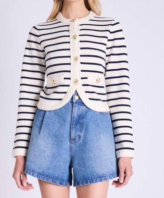 BERENICE Rayures A Poches Cardigan In Navy/white
