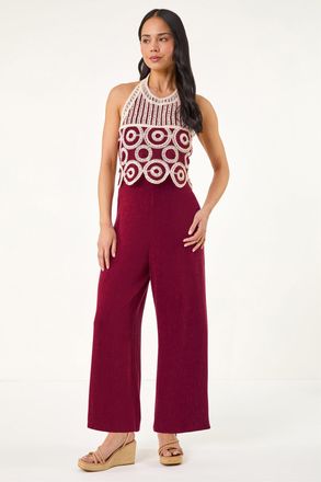 Roman Womens Petite Crochet Detail Jumpsuit - Red - Size 18 UK