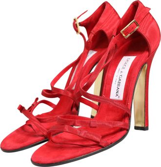 Dolce & Gabbana Red Calf Suede Strappy Heels Sandals Womens Shoes (Pre-Owned)