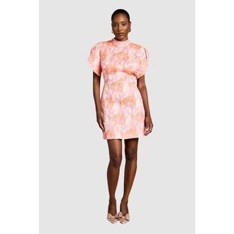 Coast Puff Sleeve Jacquard Mini Dress in Pink at Nordstrom, Size 12